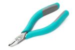 Preview: The image shows a pair of pliers with ergonomic, turquoise handles and gray rubber inserts. The blades are shiny and sharp. The pliers have a narrow, pointed shape.