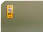 Preview: The image shows a green, padded surface with rounded corners. On the surface, there is a yellow label with the inscription 
