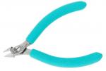 Preview: The image shows a pair of pliers with short, pointed blades and a turquoise, non-slip grip coating. The blades are made of metallic material, shiny and sharp.