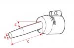 Preview: The image shows a technical drawing of a component with a cylindrical body and a longer hose. Dimensions are marked with letters and arrows.