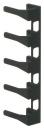 Preview: The image shows a narrow, vertical holder made of black plastic with five forward-facing hooks. The hooks are evenly distributed for hanging items.