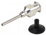 Preview: The image shows a metal tip with a long, thin tube and a wide, flat base. Next to it is a black, rubberized attachment that has an opening in the middle.