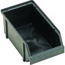Preview: The image shows a rectangular, deep black plastic box with open sides. The corners are slightly rounded, and the front has a sloped edge. It appears robust and stable.