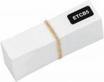 Preview: The image shows a rectangular, white block held together by a rubber band. On the top, there is a black label with the inscription 