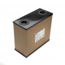 Preview: The image shows a rectangular, brown box with a black lid. There are two round openings on top and a label with information on the side. The box appears sturdy and functional.