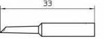 Preview: The image displays a sketched blade. It has an elongated shape with a slanted cutting edge and a wide, round handle edge. The dimensions are indicated as 