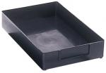 Preview: The image shows a rectangular, flat storage box in black, with rounded corners and a short handle area on one side. It has a smooth interior surface.