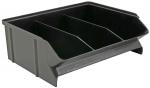 Preview: The image shows a dark gray, rectangular plastic container with three compartments. The front is slightly tilted for easy access to the contents.