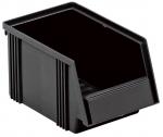 Preview: The image shows a black, rectangular plastic drawer with a sloped top. It has side walls with vertical grooves and a narrow handle.