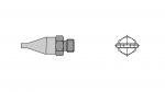 Preview: The image displays a technical drawing of a small metal body with a sharp, conical shape and two prismatic connectors, one of which is threaded. Adjacent to it is a top view.