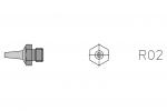 Preview: The image displays a technical drawing of a component that resembles a conical screw pin. Additionally, a hexagonal view labeled 