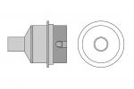 Preview: The image shows a technical drawing of a cylindrical object with a rounded top and a flat base. It has a lateral extension and a central opening.