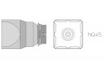 Preview: The image shows a technical drawing of an object, from the side and from above. It has a round and a square shape, with a small opening in the middle.