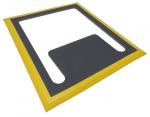 Preview: The image displays a rectangular frame with a yellow border and a dark interior. In the center, there are two small cutouts that resemble the shape of a cup or a container.