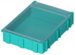 Preview: The image shows a flat, rectangular storage box in turquoise with a transparent lid. The box has a textured outer surface and is space-saving.