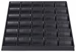 Preview: The image displays a square, black tray with 25 rectangular compartments, arranged in 5 rows and 5 columns. The compartments are shallow and have slightly curved tops.