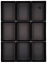 Preview: The image shows a black baking pan with nine rectangular indentations, arranged in three rows and three columns. Each indentation has a clear, square border.