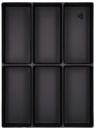 Preview: The image shows a black baking pan with six rectangular indentations. The pan has rounded corners and a smooth bottom, ideal for muffins or brownies.