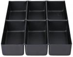 Preview: Das Bild zeigt einen schwarzen Organizer mit acht gleich großen Fächern. Die Fächer sind in zwei Reihen und vier Spalten angeordnet, alle mit gleichen Abmessungen.