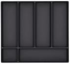 Preview: The image displays a black plastic tray with multiple rectangular compartments. There are five long compartments, evenly arranged side by side, and one larger, wider compartment at the bottom.