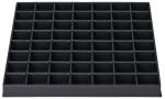 Preview: The image shows a square, black container with 64 small compartments in an 8x8 grid. The compartments are of equal size and are likely used for storing small items.