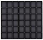 Preview: The image shows a square arrangement of 64 small, identical square compartments on a black background. All compartments are equally sized and also black.