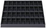 Preview: The image displays a rectangular, flat tray with 49 small, evenly arranged compartments. The tray is black and has a smooth surface.