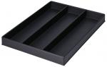 Preview: Das Bild zeigt eine schwarze Ablage mit drei länglichen Fächern. Sie ist flach und rechteckig, ideal zum Sortieren von Büromaterial oder Besteck. Die Wände sind leicht erhöht.