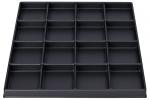 Preview: The image shows a black, square tray with 16 rectangular compartments that are evenly arranged. It has a smooth surface and high edges. Ideal for storing or displaying small objects.