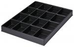 Preview: Das Bild zeigt ein schwarzes Ablagefach mit 15 quadratischen Fächern. Es hat eine flache, rechteckige Form und ist aus einem glatten Material gefertigt. Ideal zur Aufbewahrung kleiner Gegenstände.