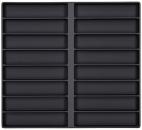 Preview: The image shows a black tray with 16 rectangular compartments, arranged in four rows and four columns. The compartments are evenly distributed and slightly shifted to the left at the bottom.