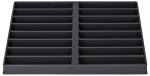 Preview: The image displays a rectangular, black storage tray with multiple compartments. It is divided into two main sections, which are further segmented into equal parts.