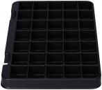 Preview: The image shows a black, rectangular tray with 36 small square compartments. The compartments are evenly arranged and have a smooth surface.