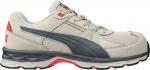 Preview: Der Schuh ist ein sportlicher Sneaker in Beige mit grauen und rotem Akzenten. Er hat eine dicke Sohle, Schnürsenkel und atmungsaktives Obermaterial aus Textil.