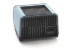 Preview: The image shows a compact, rectangular device with a smooth, blue top and vertical, black cooling fins on the sides. There is a connector on the back.