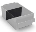 Preview: Das Bild zeigt eine rechteckige, durchsichtige Box aus Kunststoff, die einen schwarzen Einsatz in der Mitte hat. Der Einsatz trennt den Innenraum und ist schmaler als die Box.