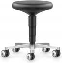 Preview: The image shows an adjustable stool with a round, black seat. The stool has a narrow, black support and a base with five silver casters.