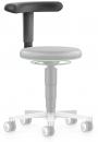 Preview: The image shows an adjustable office chair with a round, padded seat and a rounded backrest. It has a central base with five casters for mobility.