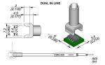 Preview: The image displays technical drawings of an electronic component with a cylindrical connector, a small green package, and precise measurements in millimeters.