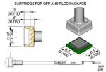Preview: The image displays technical drawings of a cartridge for QFP and PLCC cases. Dimensions are provided in millimeters, as well as the shape of the cartridge and a green chip.