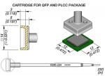 Preview: The image displays a technical drawing of a cartridge system for QFP and PLCC packages, with dimensions and a side view. A wire connects the cartridge to a control surface.