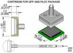 Preview: The image displays a technical drawing of a cartridge for QFP and PLCC packages. It shows dimensions and the shape of the device. A detail indicates the connection and the dimensions.