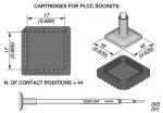 Preview: The image displays technical drawings of PLCC sockets. The top shows dimensions and a square component with 44 contact points. An additional cable is also illustrated.