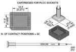 Preview: The image displays technical drawings of PLCC cartridges. At the top are two views of a square connector with 32 contact positions. Below there is a description with dimensions in mm and inches.