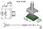 Preview: The image displays technical drawings of a component with various views and dimensions. It features a dual-in-line package with a connector and a chip on a circuit board.