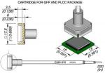 Preview: The image displays technical drawings of a cartridge for QFP and PLCC packages. It includes dimensions and details of a square base with a structure mounted on it and a thin cable.