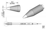 Preview: The image shows a technical drawing of a pen. It has a conical shape with a pointed, white tip. Dimensions such as diameter and length are provided.