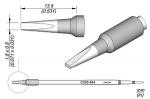 Preview: The image displays a technical drawing of a tool with three viewing perspectives: front, side, and top view. It features a slender shape and ends with a pointed tip. Dimensions are included.