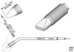 Preview: The image shows a technical drawing of a tool attachment. The top features the head of the attachment with a slanted edge. Below, a curved handle is depicted in a side view. Dimensions are provided.