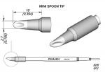 Preview: The image displays a technical drawing of a mini-spoon attachment. The attachment features an oval opening and is mounted on a cylindrical handle. Dimensions are labeled.